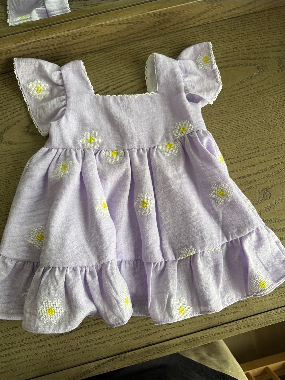 Rare Editions Lilac Dress with Yellow & White Daisy Embroidery